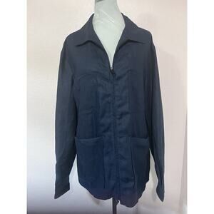 Massimo Dutti Navy Blue Linen Longsleeve Jacket Sz M Oversized Lagenlook Pocket